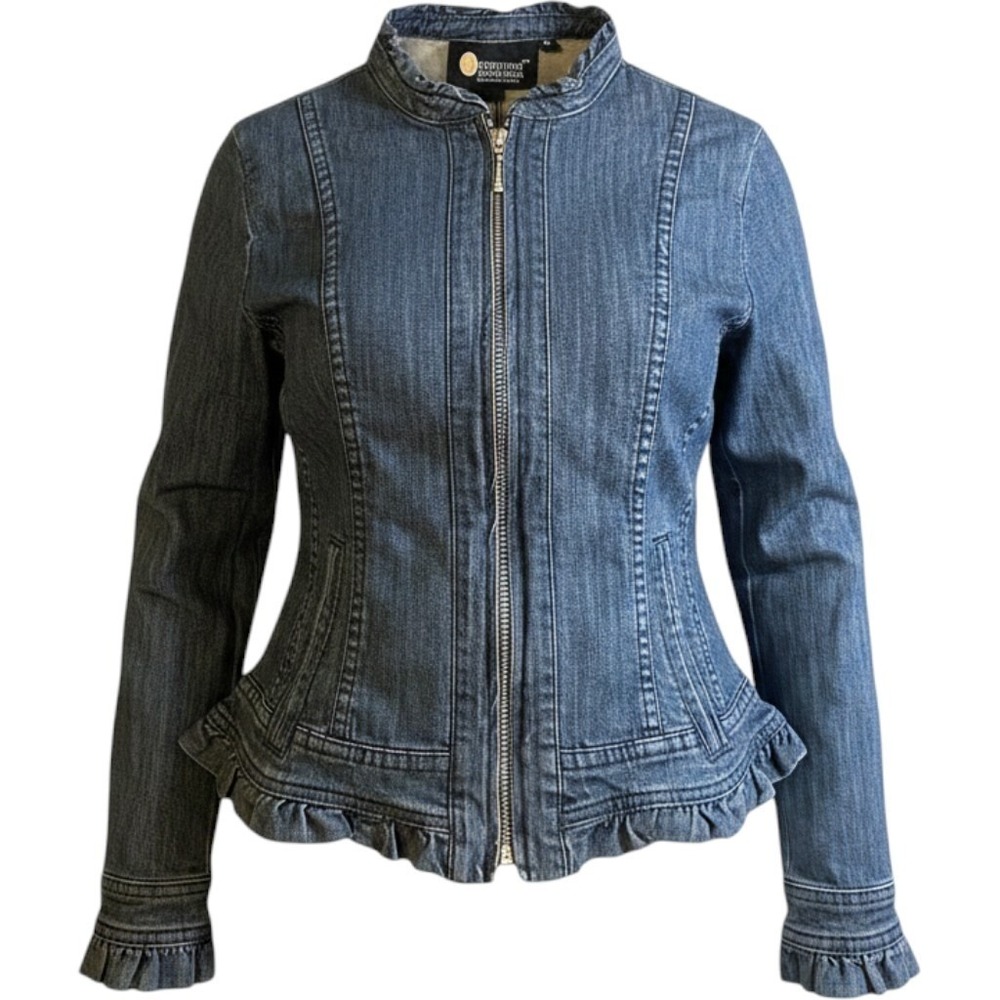 Christine Alexander XS Jacket Denim Full Zip - Ruffled Size Extra Small